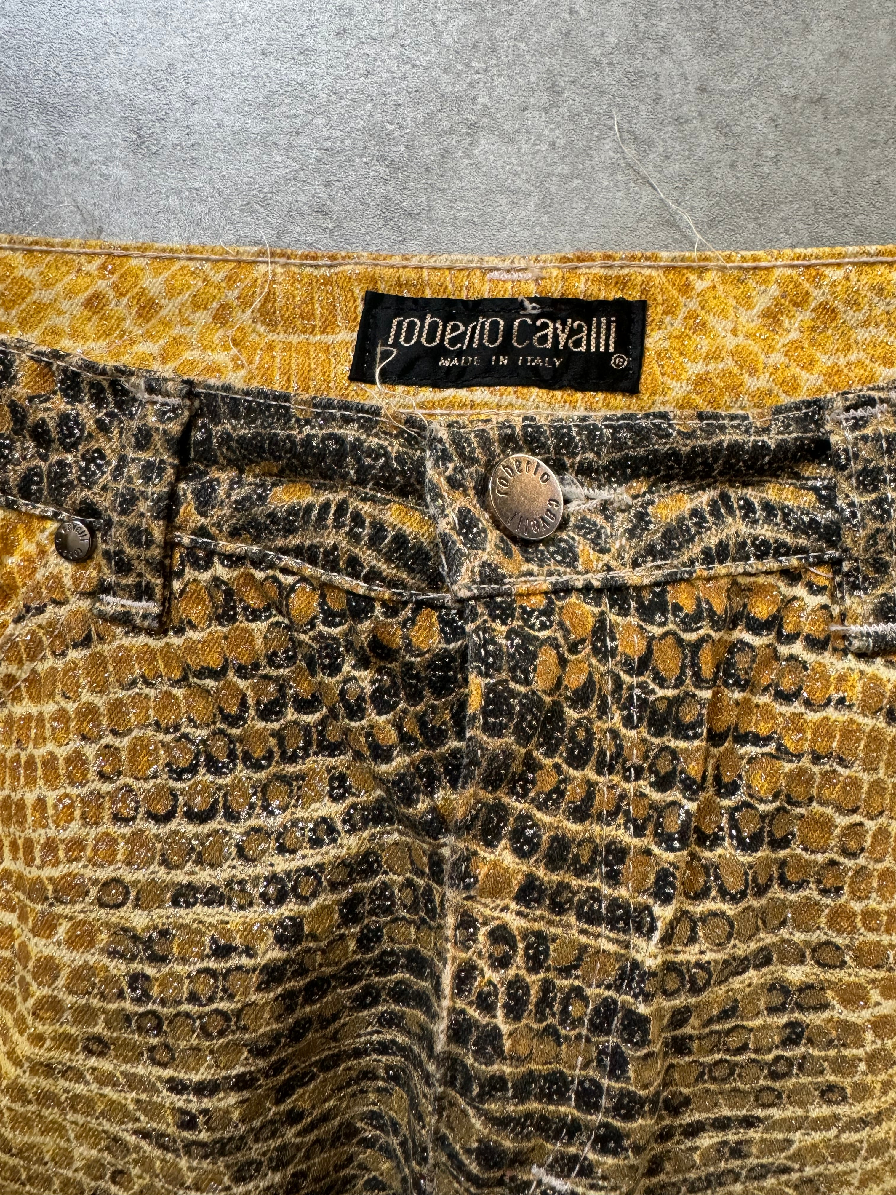 1990s Roberto Cavalli Bees Yellow Scales Pants (M) - Image 5