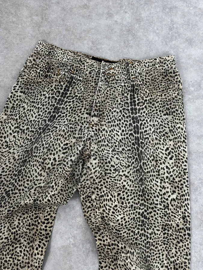 1990s Roberto Cavalli Beige Leopard Print Pants - Image 6