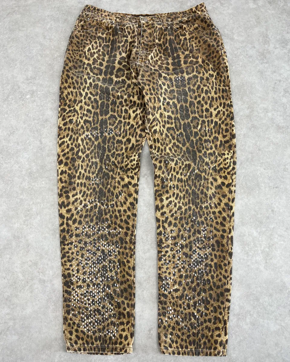 1990s Roberto Cavalli Brown Leopard Print Glitter Pants