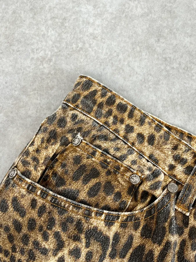 1990s Roberto Cavalli Brown Leopard Print Glitter Pants - Image 12