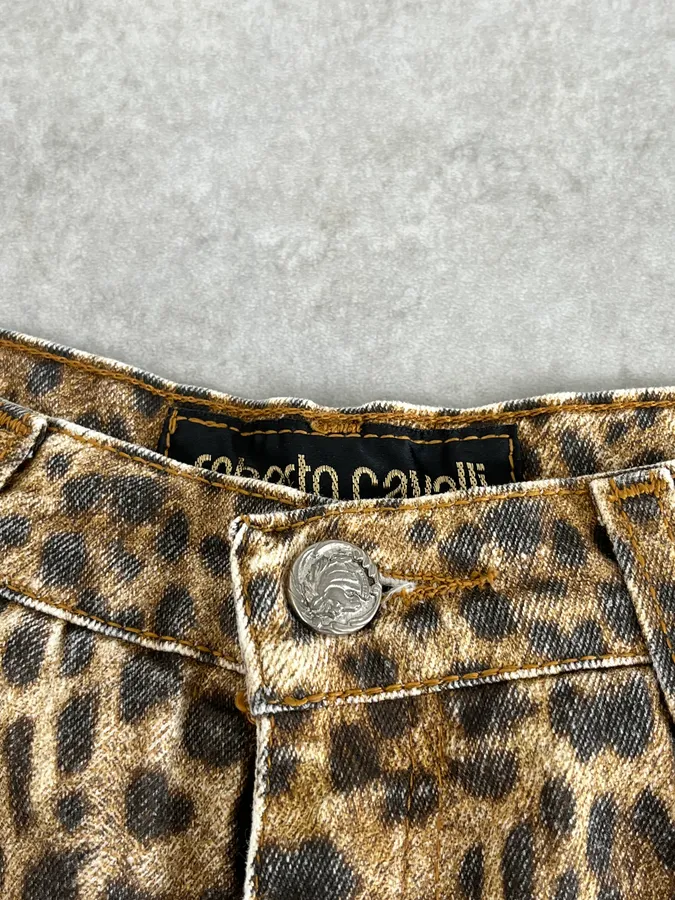 1990s Roberto Cavalli Brown Leopard Print Glitter Pants - Image 13