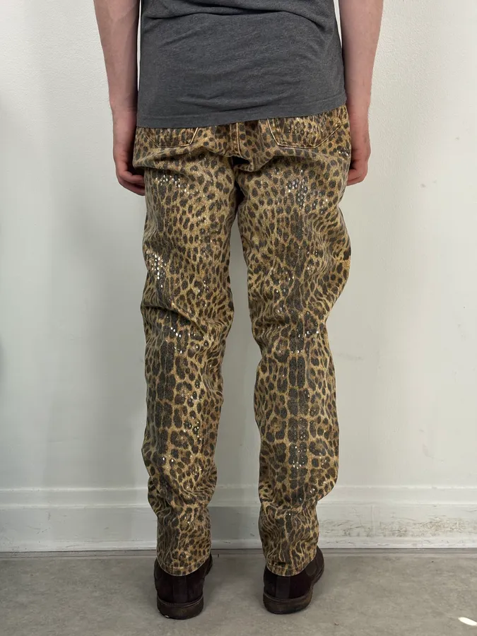 1990s Roberto Cavalli Brown Leopard Print Glitter Pants - Image 4