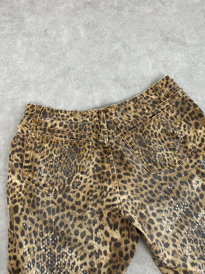 1990s Roberto Cavalli Brown Leopard Print Glitter Pants - Image 5