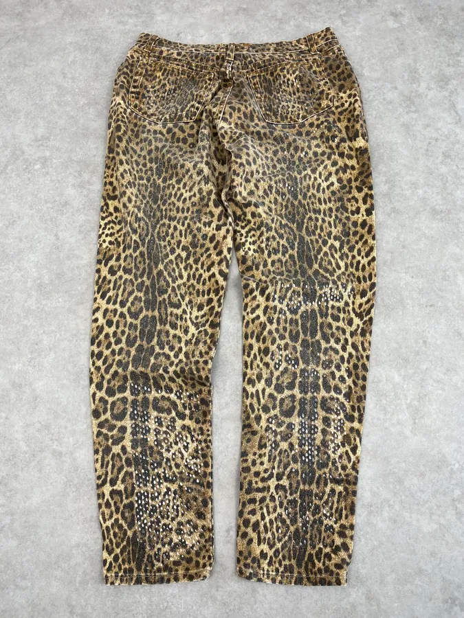 1990s Roberto Cavalli Brown Leopard Print Glitter Pants - Image 6