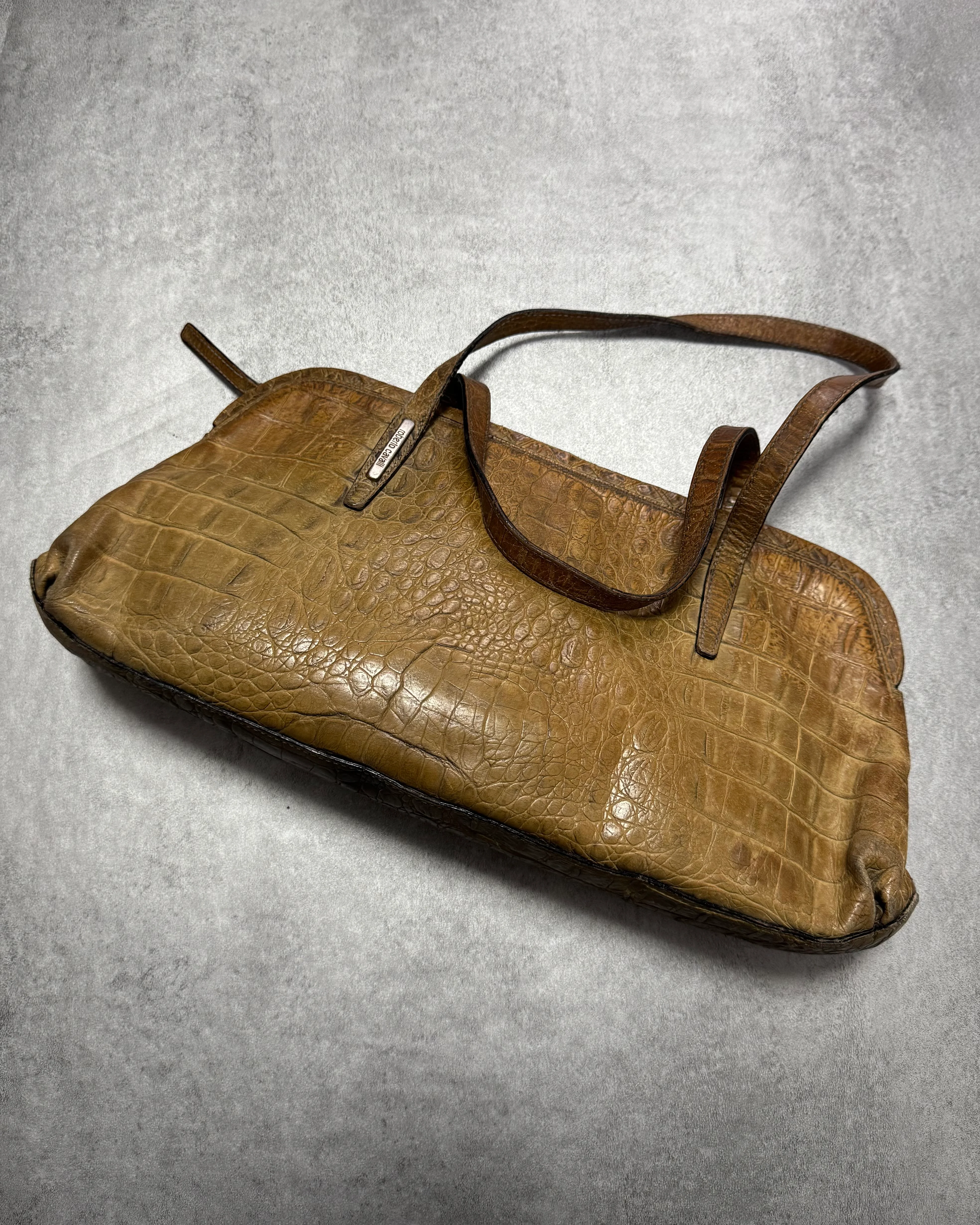 1990s Roberto Cavalli Crocodile Effect Leather HandBag