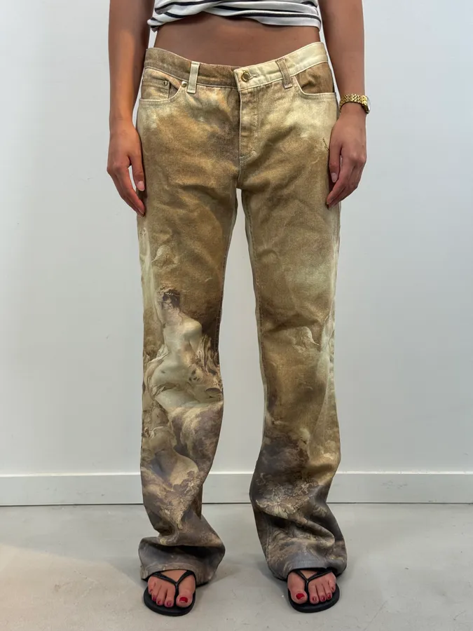 1990s Roberto Cavalli Gold Angel Renaissance Pants - Image 2