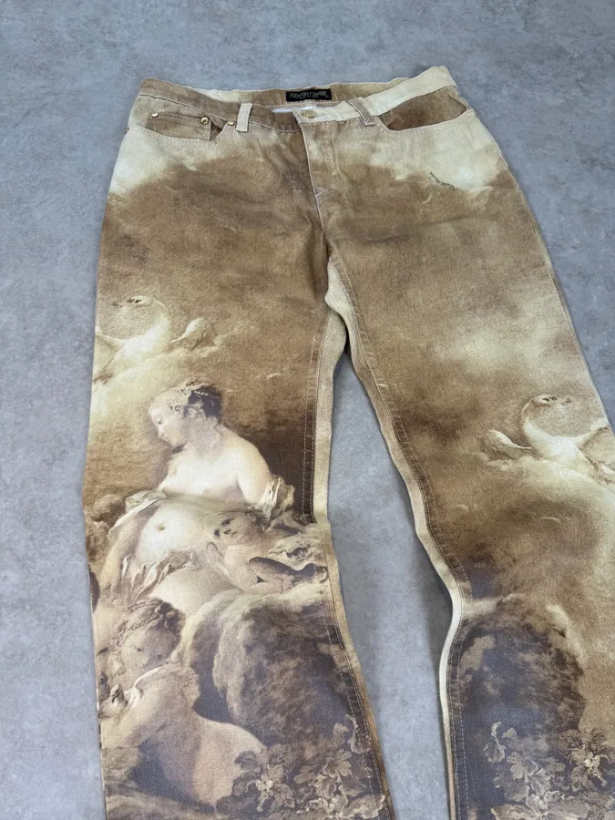 1990s Roberto Cavalli Gold Angel Renaissance Pants - Image 7