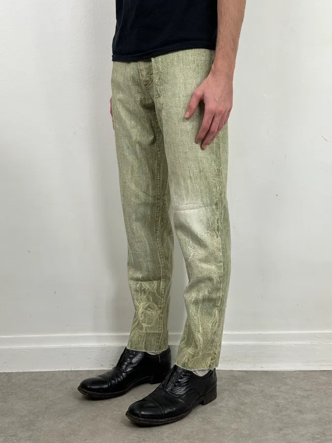 1990s Roberto Cavalli Green Distressed Net Trompe L’Oeil Pants - Image 2
