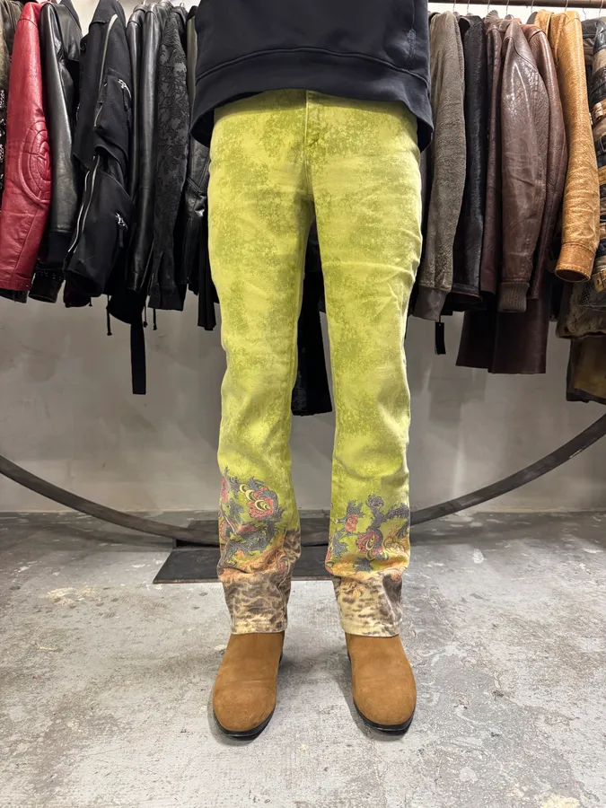 1990s Roberto Cavalli Green Garden Fantasy Flowers Pants - Image 5