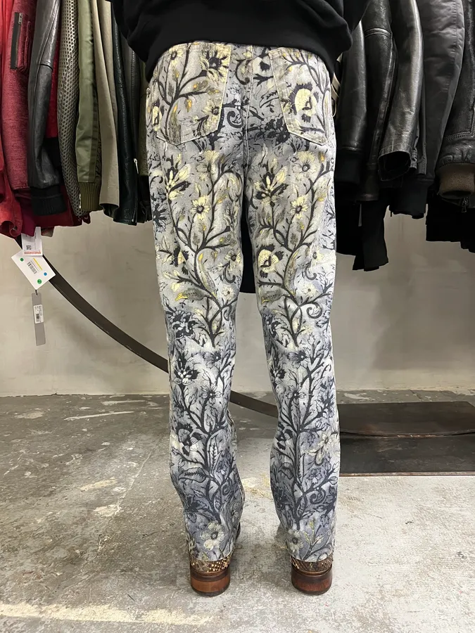 1990s Roberto Cavalli Medieval Flowers Blue Pants - Image 4