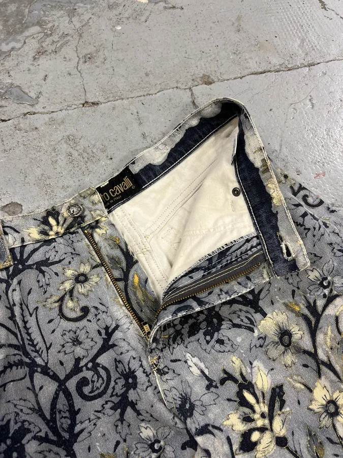 1990s Roberto Cavalli Medieval Flowers Blue Pants - Image 9