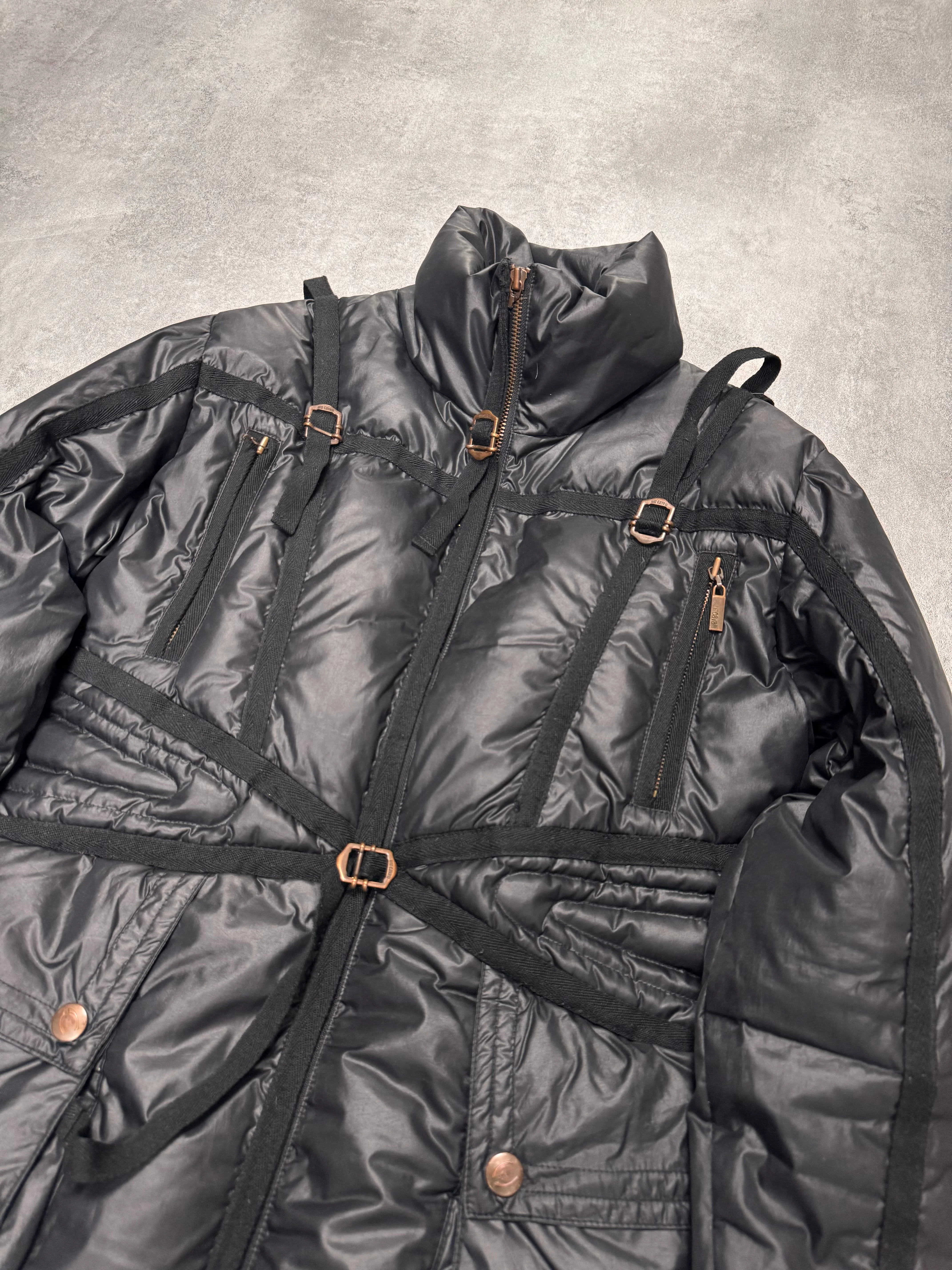 1990s Roberto Cavalli Parachute Bondage Puffer Black Jacket - Image 2