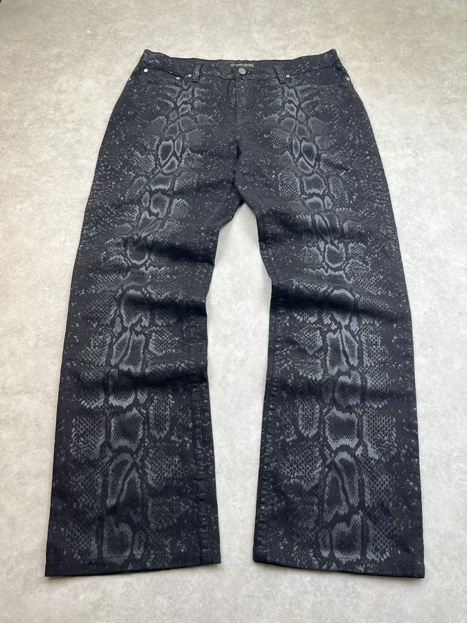 1990s Roberto Cavalli Python Effect Black Obscure Pants