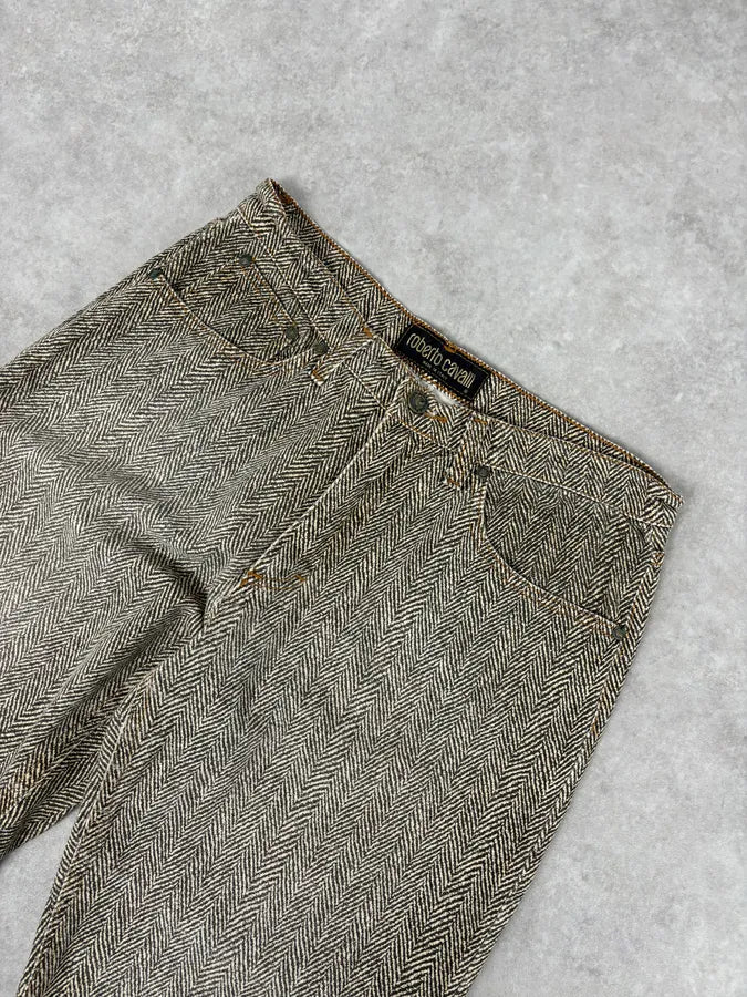 1990s Roberto Cavalli Zigzag Beige Pants - Image 5