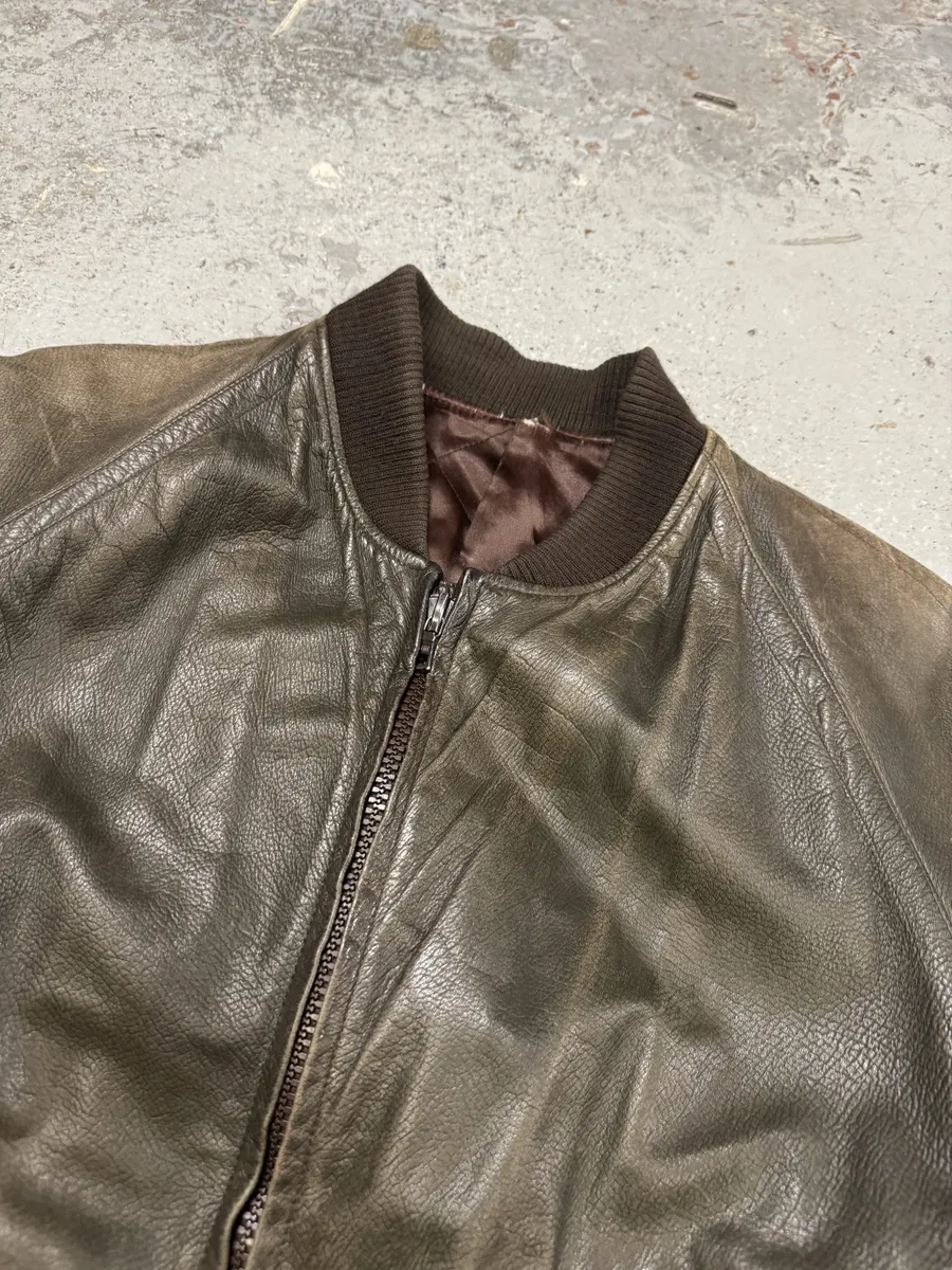 1990s Saint Laurent Rive Gauche Eroded Grey Leather Bomber Jacket - Image 8