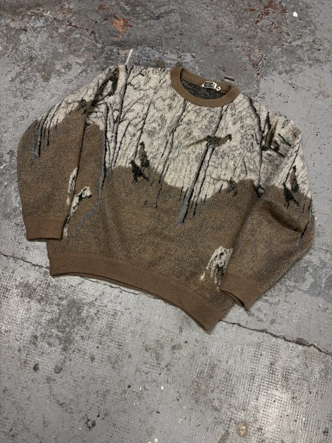 1990s Valentino Calm Fall Forest Cream Beige Sweater - Image 3