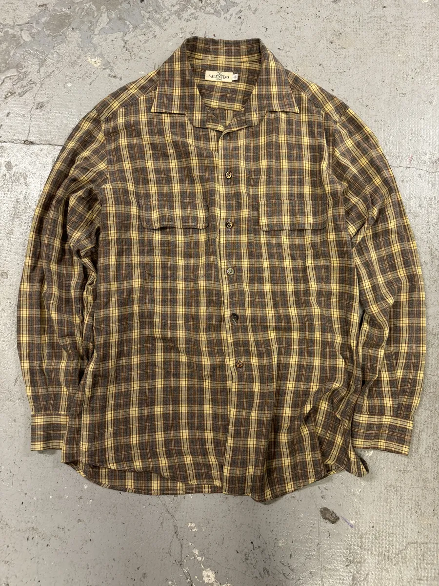 1990s Valentino Checkered Camel Shirt