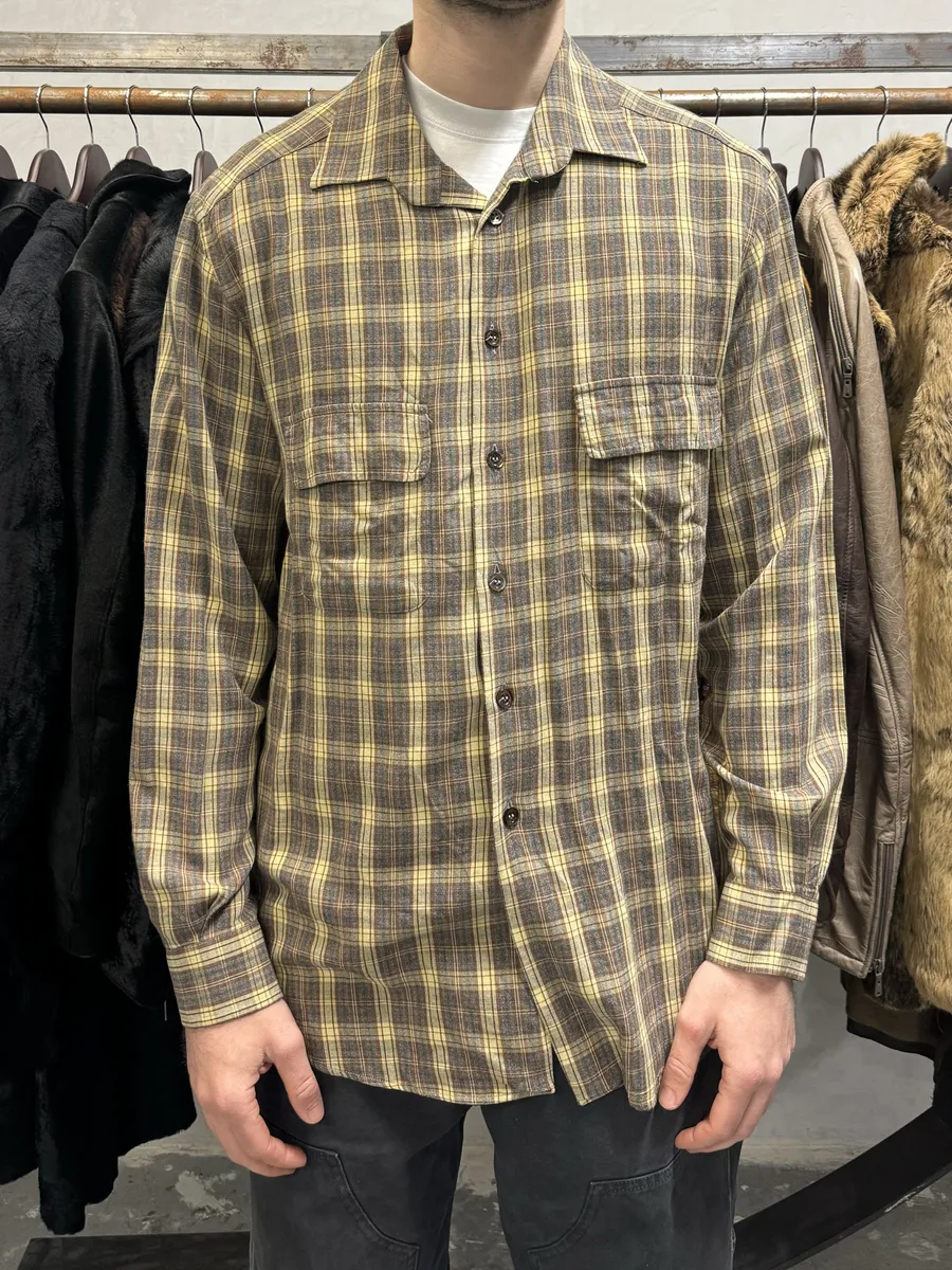 1990s Valentino Checkered Camel Shirt - Image 2