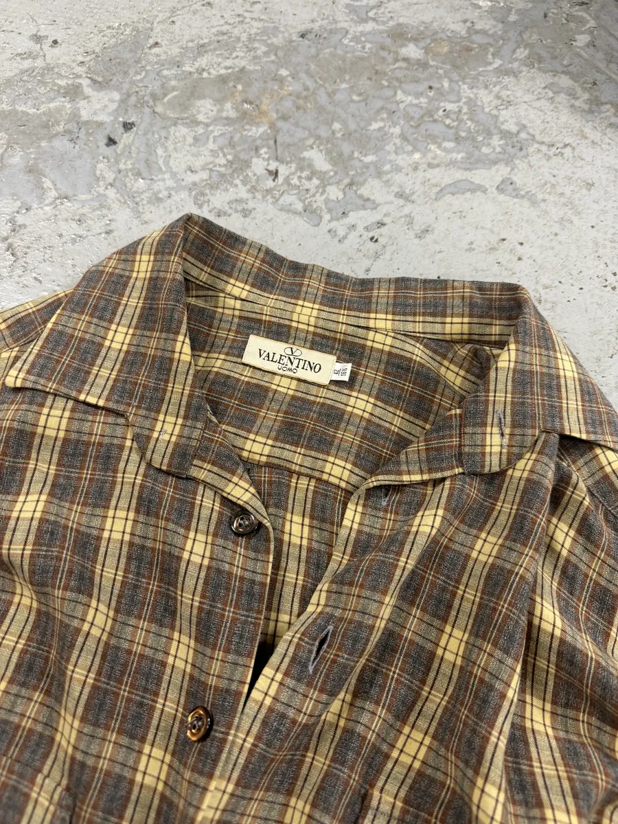1990s Valentino Checkered Camel Shirt - Image 5