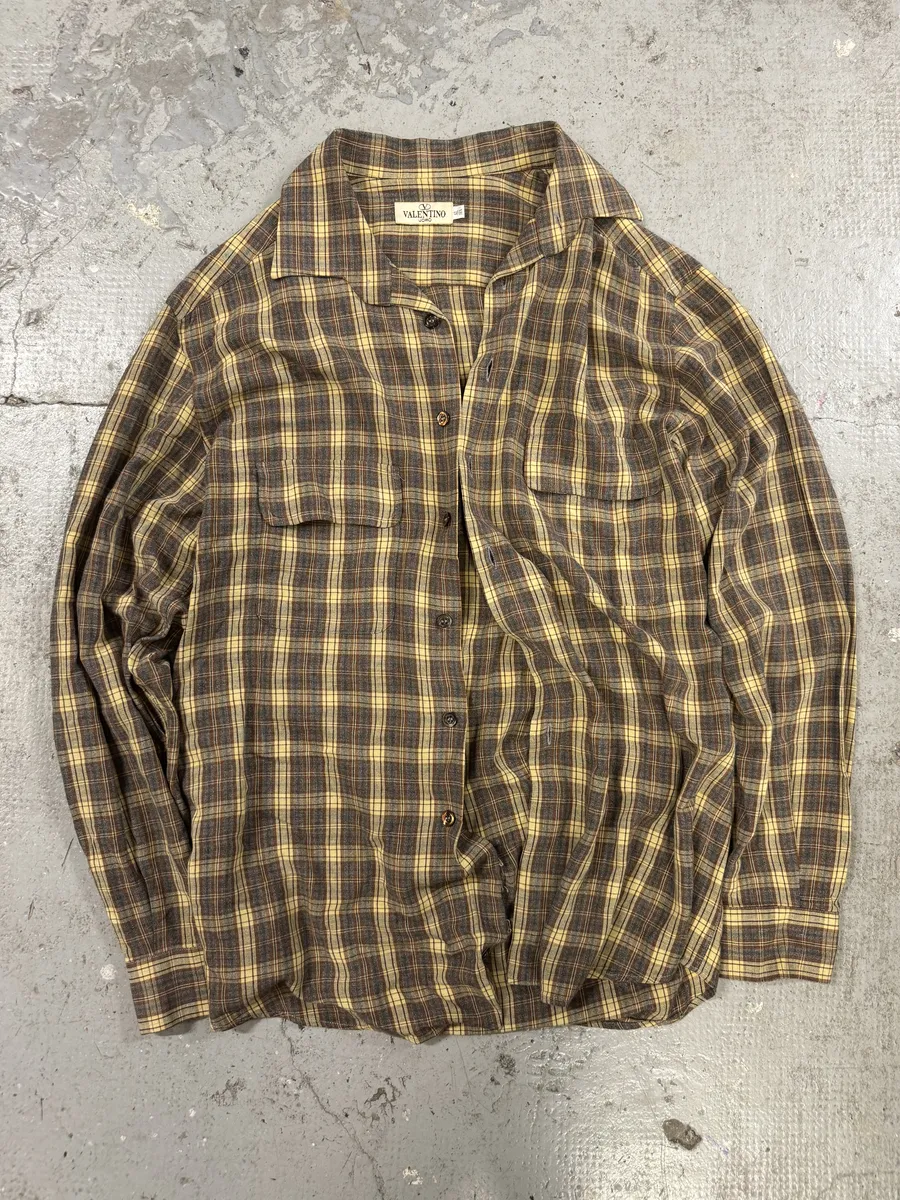 1990s Valentino Checkered Camel Shirt - Image 6
