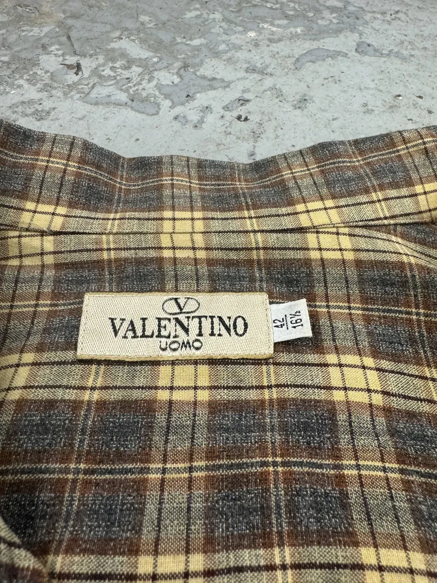 1990s Valentino Checkered Camel Shirt - Image 7