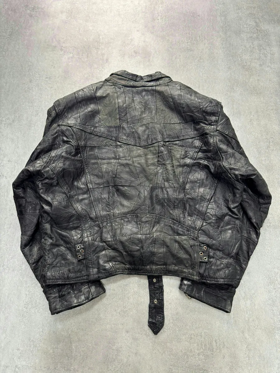 1990s Versace Asymmetrical Black Patchwork Leather Bomber Jacket - Image 2