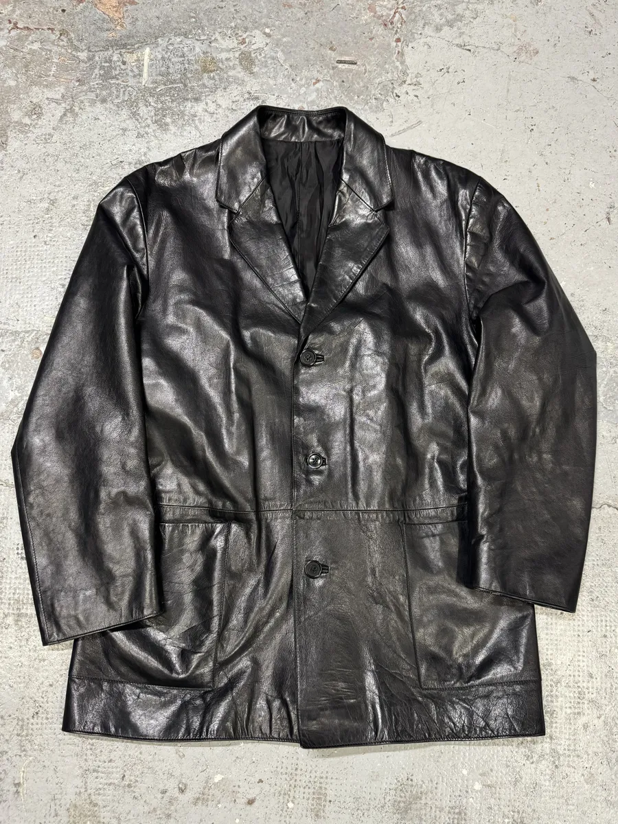 1990s Yves Saint Laurent Black Lamb Leather Blazer Jacket