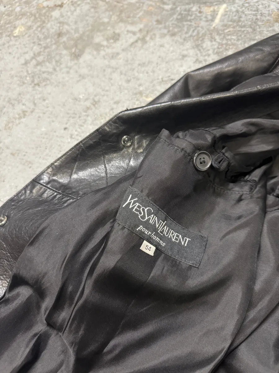 1990s Yves Saint Laurent Black Lamb Leather Blazer Jacket - Image 12