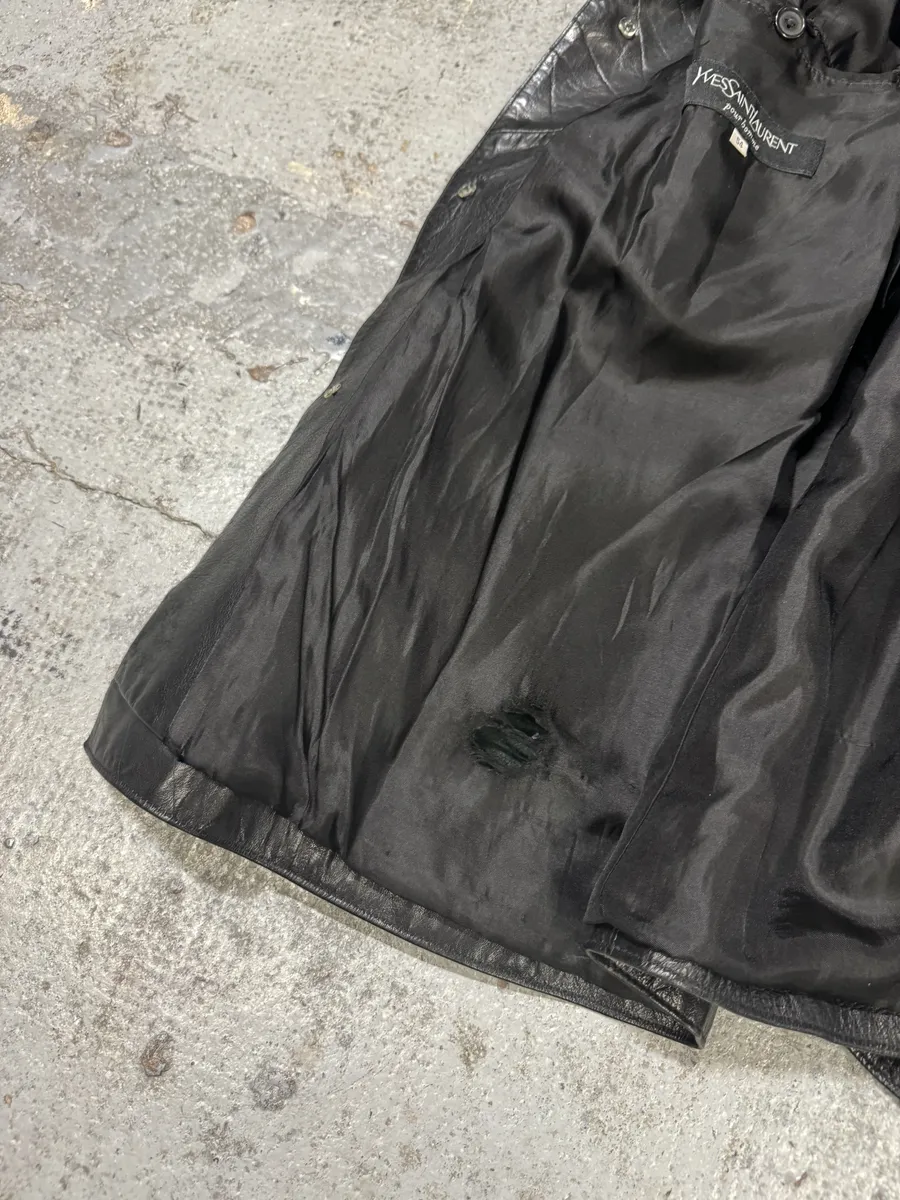 1990s Yves Saint Laurent Black Lamb Leather Blazer Jacket - Image 9