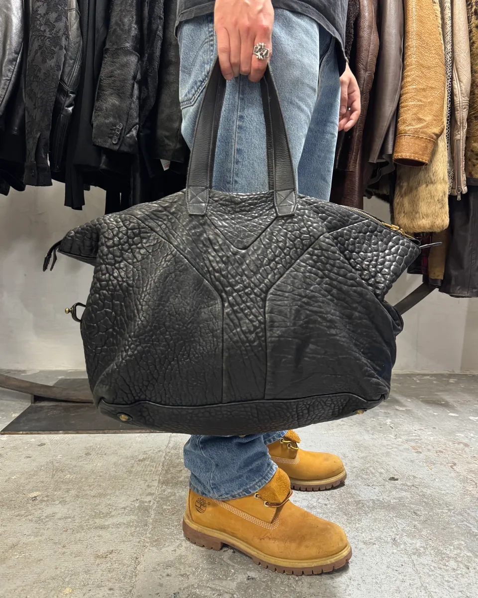 1990s Yves Saint Laurent Black 'Y' Grain Leather Bag