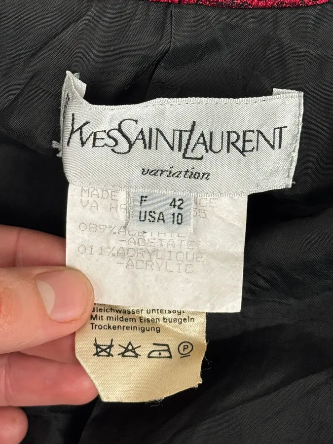 1990s Yves Saint Laurent Bordeaux Flowers Cardigan Buttoned Jacket - Image 10