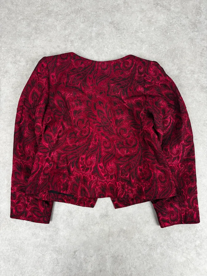 1990s Yves Saint Laurent Bordeaux Flowers Cardigan Buttoned Jacket - Image 4