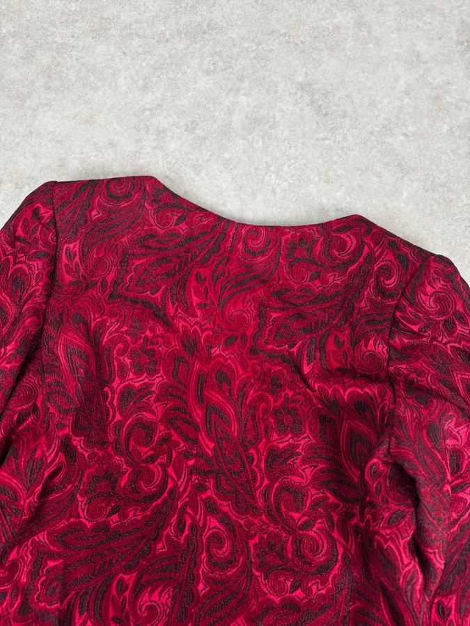 1990s Yves Saint Laurent Bordeaux Flowers Cardigan Buttoned Jacket - Image 6
