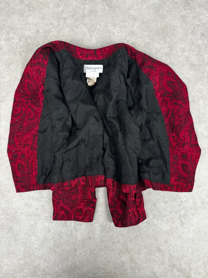 1990s Yves Saint Laurent Bordeaux Flowers Cardigan Buttoned Jacket - Image 7