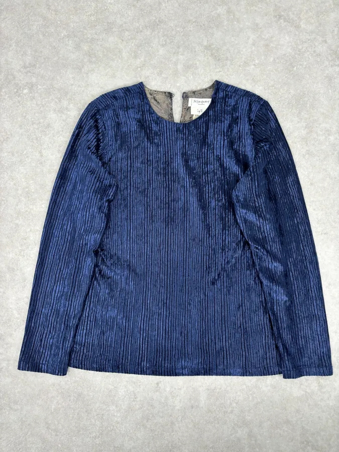 1990s Yves Saint Laurent Navy Velvet Ribbed Longsleeve