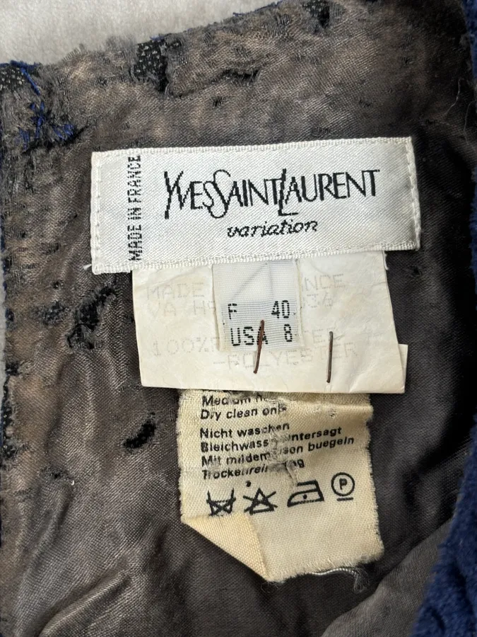 1990s Yves Saint Laurent Navy Velvet Ribbed Longsleeve - Image 8