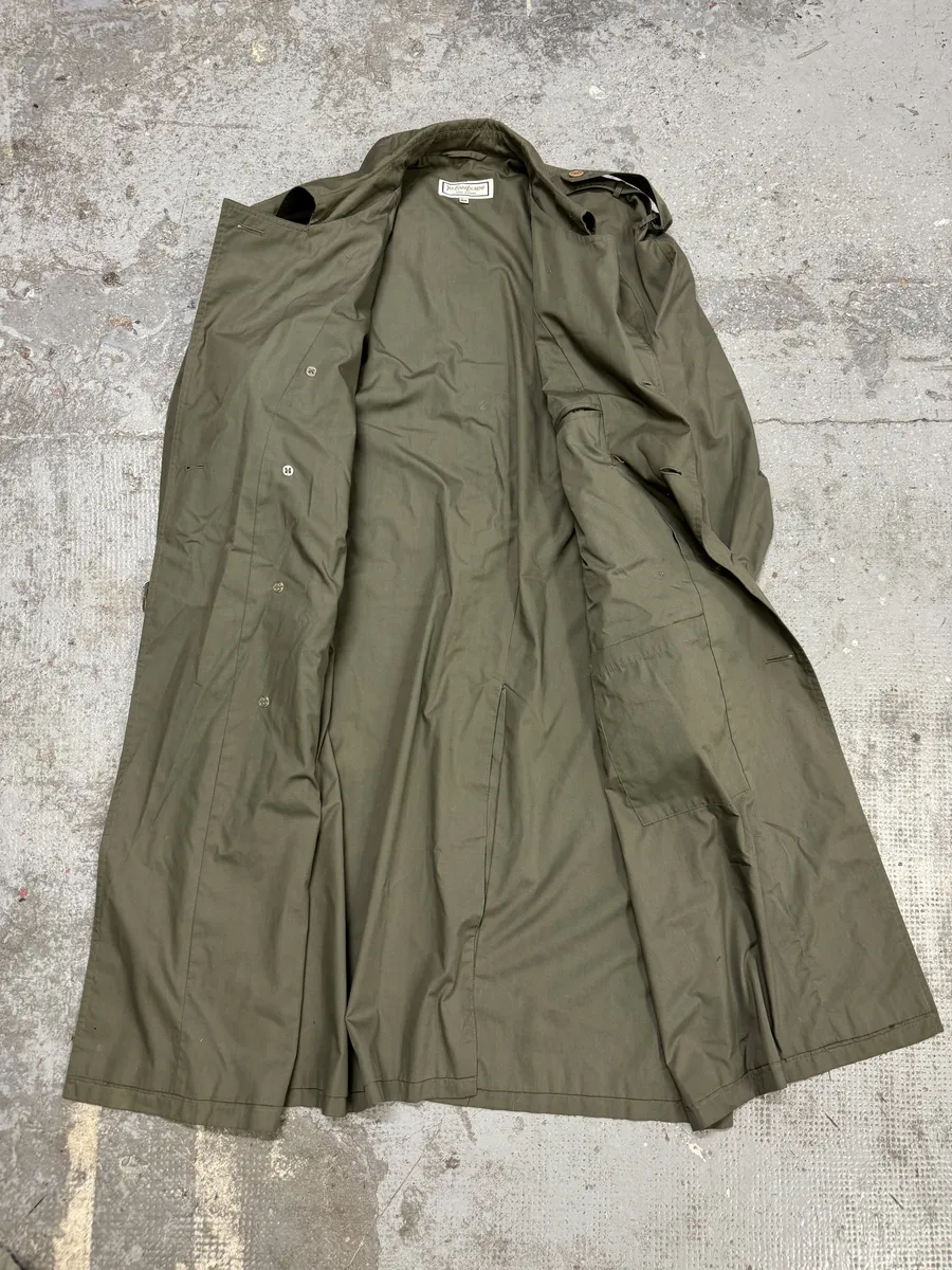 1990s Yves Saint Laurent Olive Buttoned Trench Jacket - Image 10