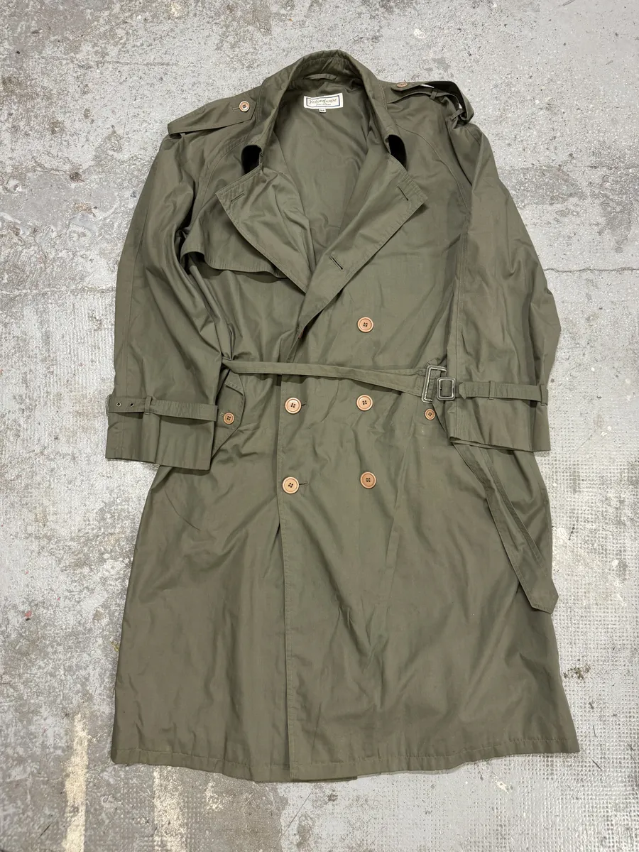 1990s Yves Saint Laurent Olive Buttoned Trench Jacket - Image 4