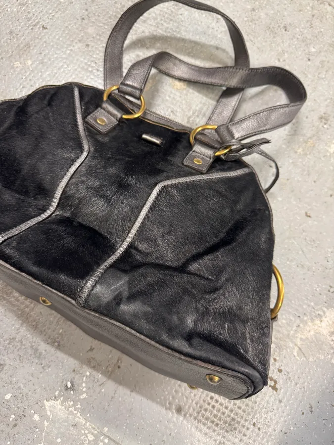 1990s Yves Saint Laurent Pony Hair Y Black Leather Handle Bag - Image 7
