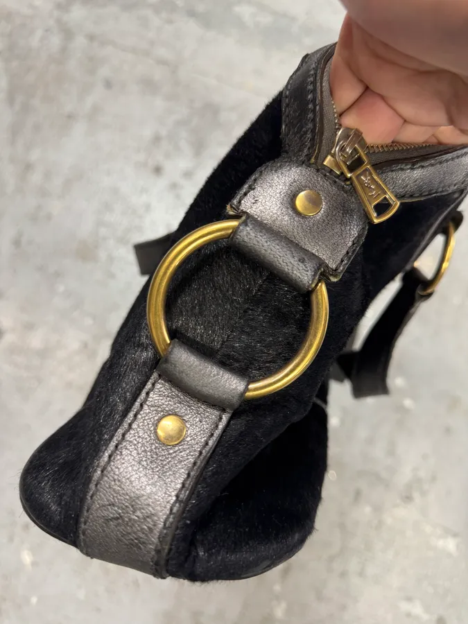 1990s Yves Saint Laurent Pony Hair Y Black Leather Handle Bag - Image 9