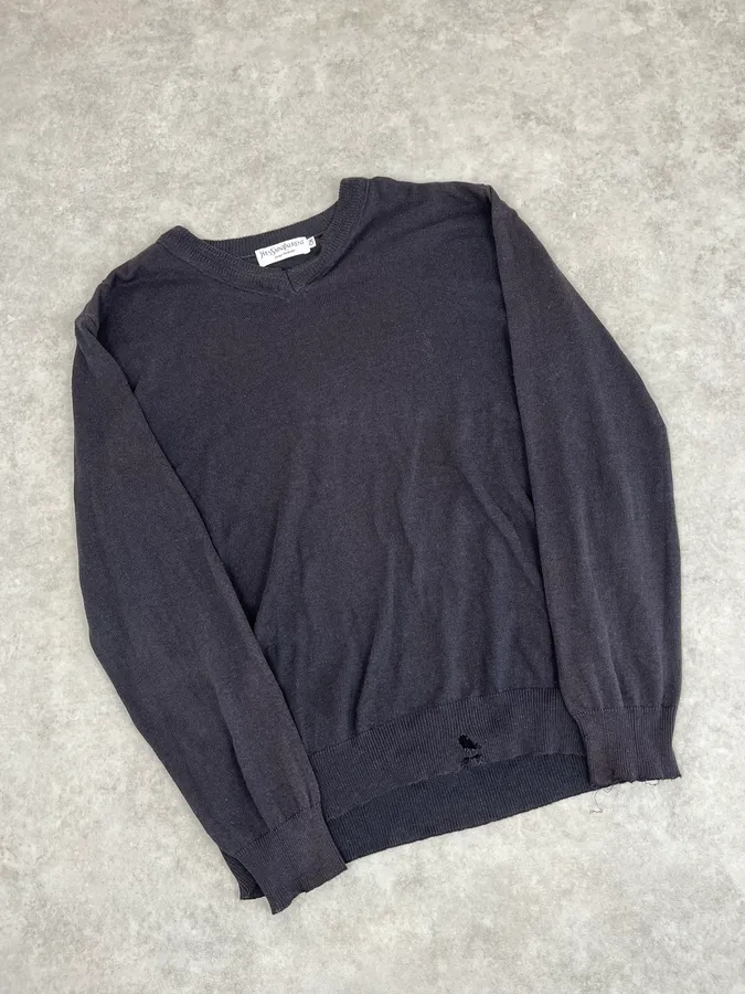 1990s Yves Saint Laurent Tern V Neck Distressed Sweater - Image 4