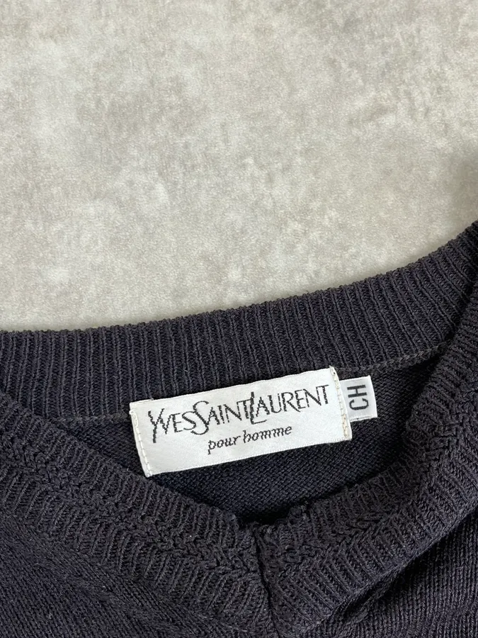 1990s Yves Saint Laurent Tern V Neck Distressed Sweater - Image 8