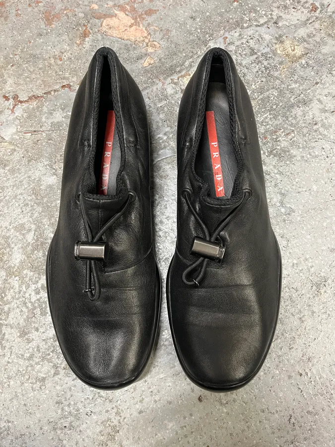 1999 Prada Toblach Black Leather Shoes - Image 2