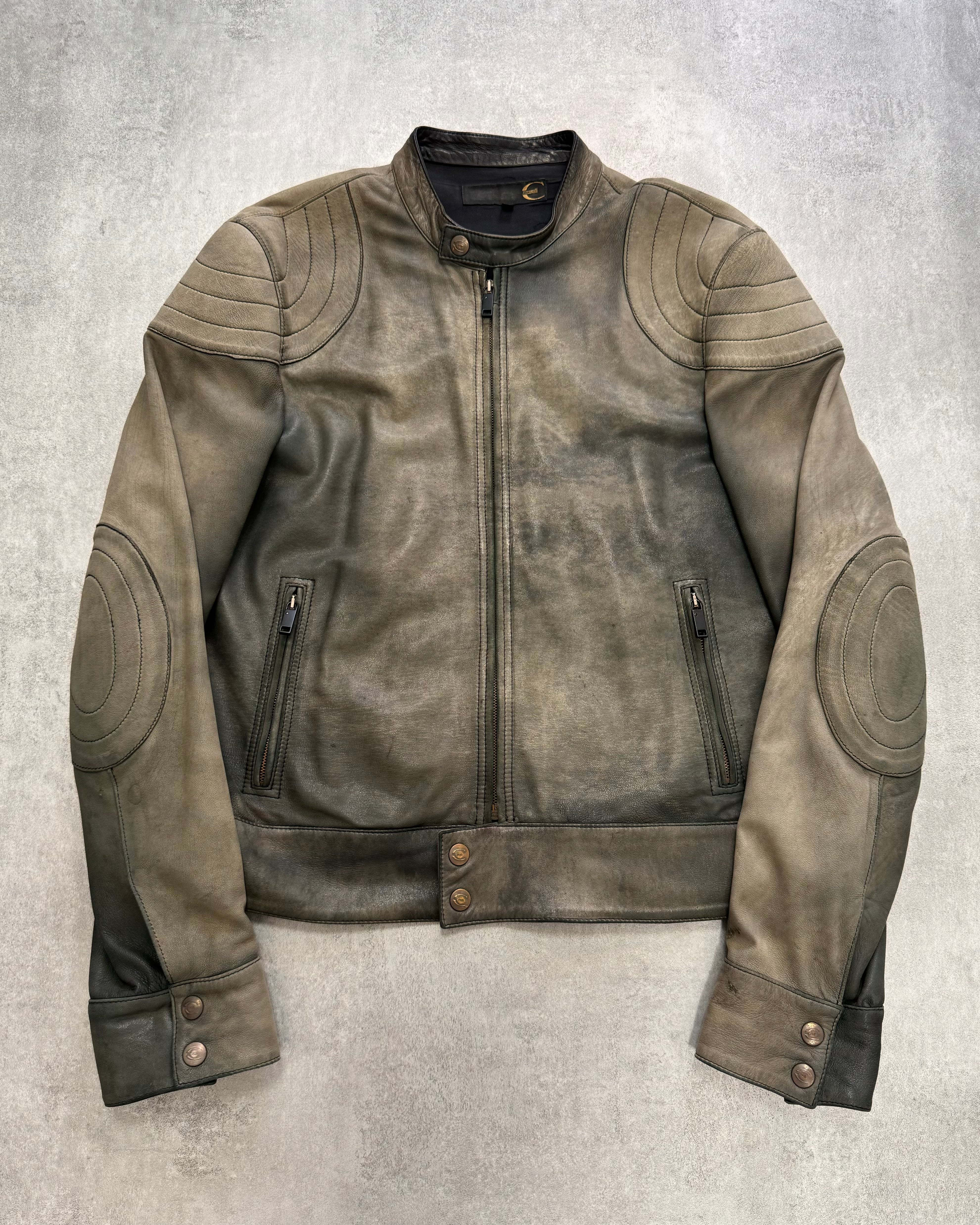 2000s Just Cavalli Biker Faded Leather Jacket (L) - Image 12