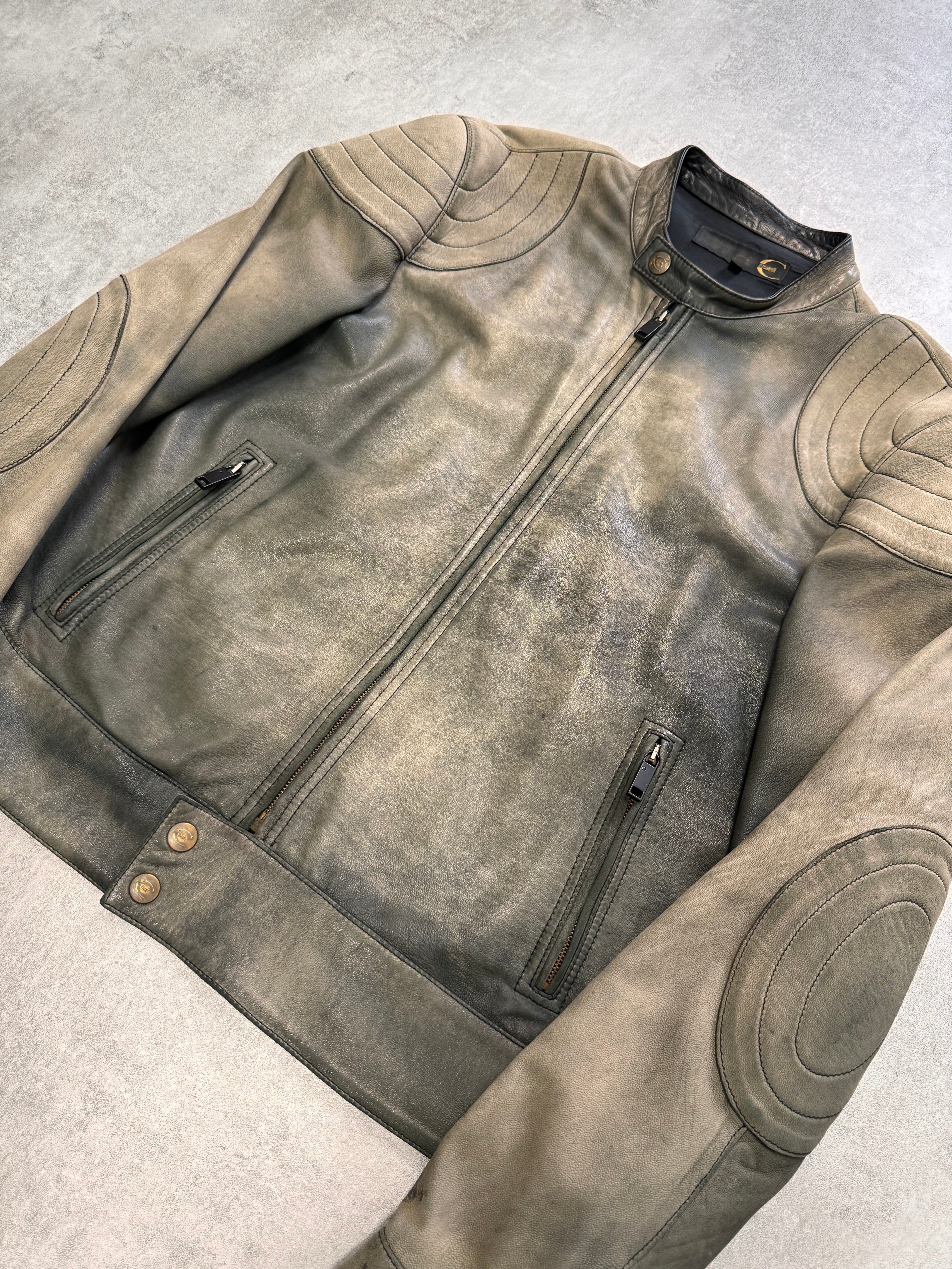 2000s Just Cavalli Biker Faded Leather Jacket (L) - Image 14
