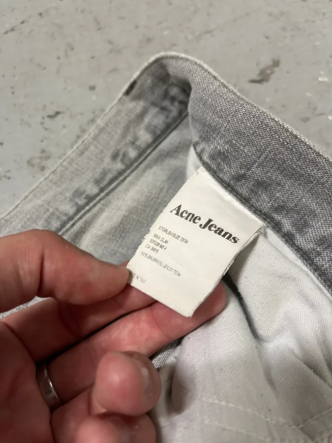 2000s Acne Studios Max Clay Grey Slim Riped Denim Jeans - Image 12