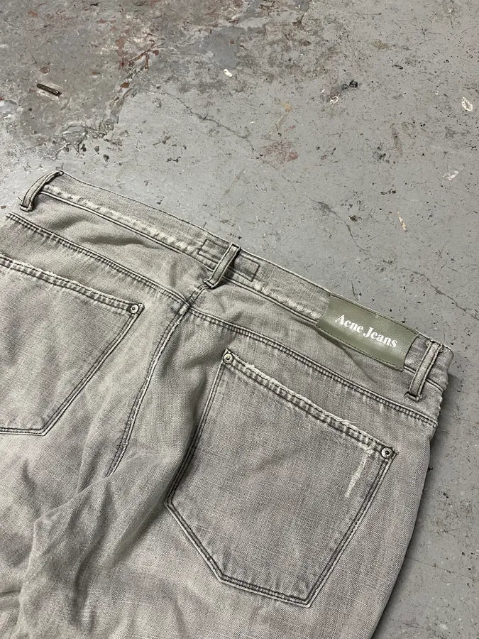 2000s Acne Studios Max Clay Grey Slim Riped Denim Jeans - Image 8