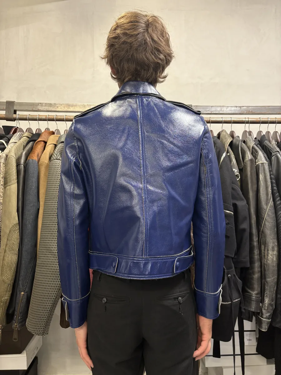 2000s Adolfo Domingez Racing Blue Leather Jacket - Image 5