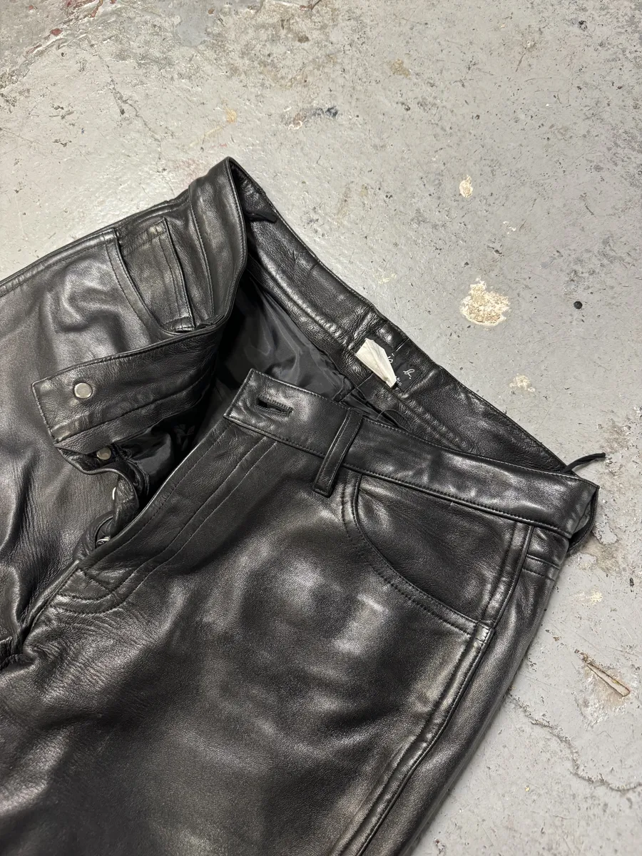 2000s Agnès B Black Leather Pants - Image 9