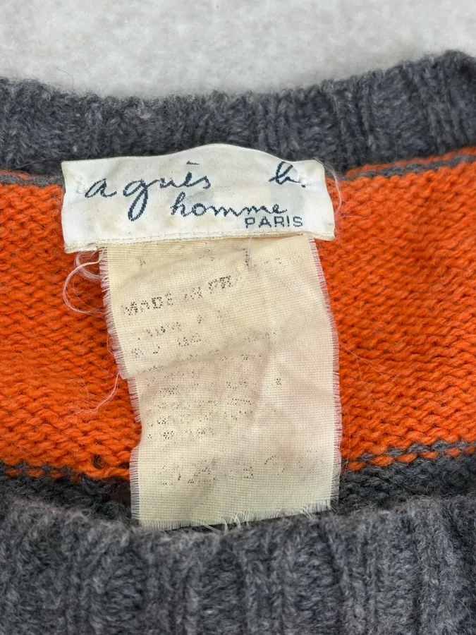 2000s Agnès b Orange &Grey Striped Distressed Wool Sweater - Image 10